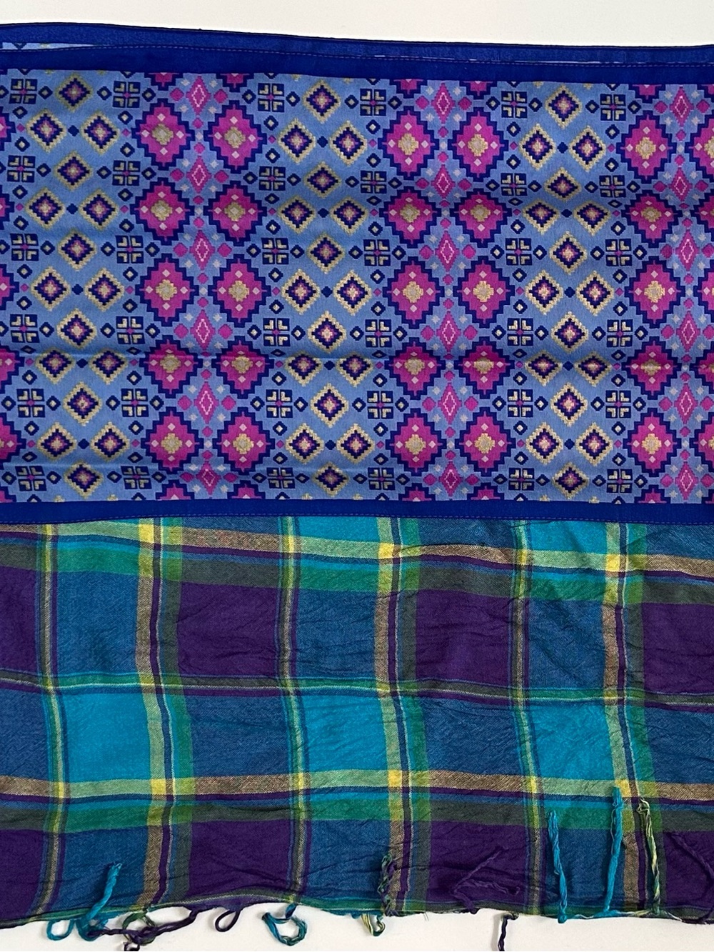2 Blue & Purple Patterned Women’s Scarves - Vibrant Plaid and Geometric Print